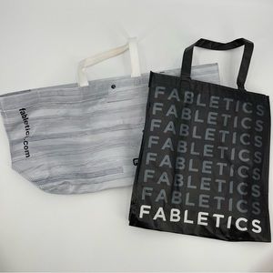 Lot of 2 Fabletics Reusable Shopping Tote Gift Bags Black Gray Large